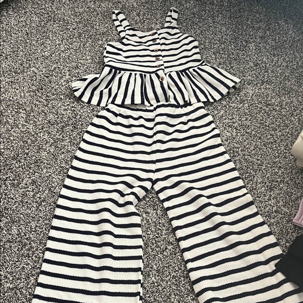 Vince Camuto Black and White Striped Kids Jumpsuit